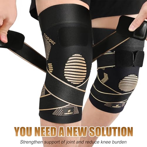NEENCA Copper Knee Brace, Compression Sleeve with Straps for Pain Relief - color: High Copper-Single, size: Medium