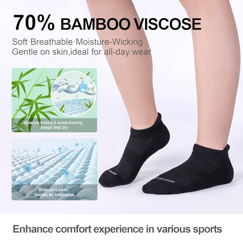 LEVSOX Ankle Compression Socks for Women and Men, Bamboo Viscose Low Cut Cushioned Athletic Running Socks - color: 3 Pairs-black, size: Small