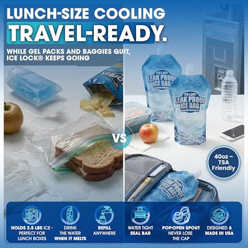 Large Leakproof Ice Bag. Reusable Ice Pack for Cooler - Long Lasting Instant Cooler Ice Packs - Drop in Cubed Ice to Make Cold, Dry Freezer Packs for Coolers - Drink Your Ice When It Melts - size: Small (40 fl oz) / 2 Pack