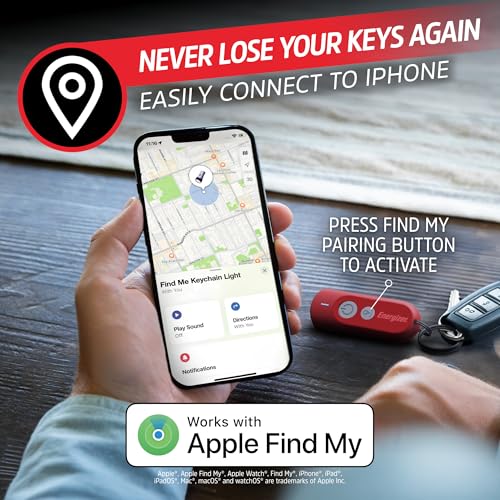 Energizer Find Me Keychain Light, Apple Find My Bluetooth Tracker, Red - color: Red