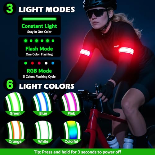LED Armband Rechargeable for Running(2 Pack),Light Up Arm Bands for Night Walking,Running Lights for Runners,High Visibility Reflective Running Gearr for Night Safety Light Up Wristbands - size: Red
