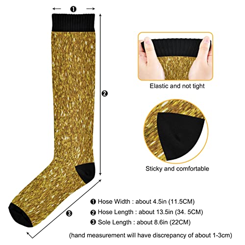 KLL Christmas Compression Socks for Men and Women Golden Glitter In Shiny Red Knee High Socks - color: Golden Glitter