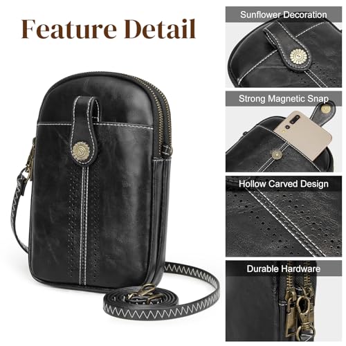 S-ZONE Small Crossbody Bags for Women Trendy RFID Blocking Cell Phone Purse - color: Black