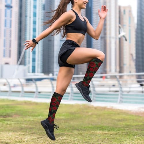 Compression Socks Knee High Circulation Support Socks For Women Men Athletic Running Work Hiking Cycling Travel - color: Rose