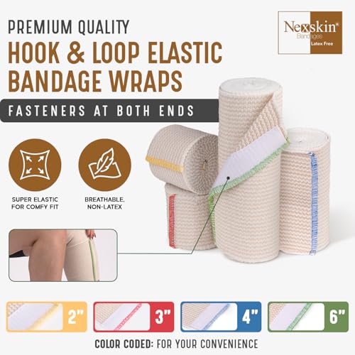 Premium Elastic Bandage Wrap (2” Wide, 2 Pack) - Nexskin Latex Free Athletic/Medical Compression Bandages Hook & Loop Fasteners at Both Ends - Lifetime Washable & Reusable Bandages - size: 2 Pack