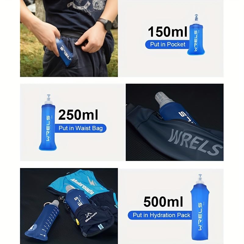250ml/500ml Soft Flask Water Bottle, Foldable Sports Water Bottle with Silicone Mouthpiece, Lightweight Portable Hydration Pack Bottle for Running, Hiking, Cycling, Marathon,& Outdoor Fitness (250ml) - size: 27 Ounces