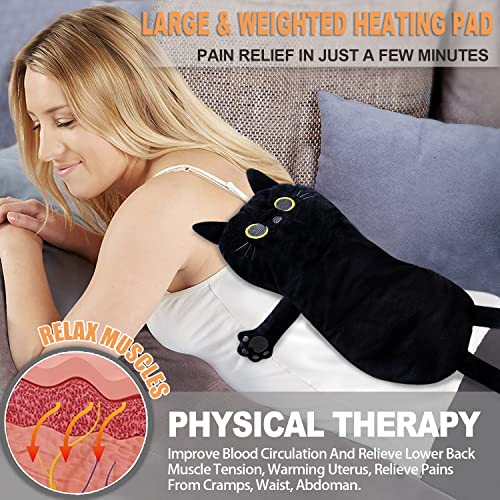 Large Microwave Heating Pad with Washable Cover 21 * 12" Microwavable Heating Pads for Cramps, Back, Neck Shoulder Pain Relief, Cordless Weighted Moist Heat Pack, Black Cat - size: Large Black Cat