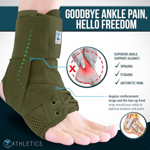 Z ATHLETICS Ankle Brace for Women & Men - Lace Up Adjustable Support with Side Stabilizers for Sprained Ankle, Achilles Tendonitis Relief | Basketball, Volleyball, Running & Sports Recovery