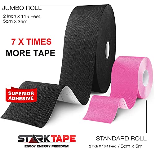 Original Kinesiology Athletic Tape. Professional Sports Tape for Ankle Wrist Knee Shoulder Muscles Joints. Latex Free, Waterproof, Stretchy, and Gentle on Skin. Up to 115 ft/Roll - color: Black - Uncut