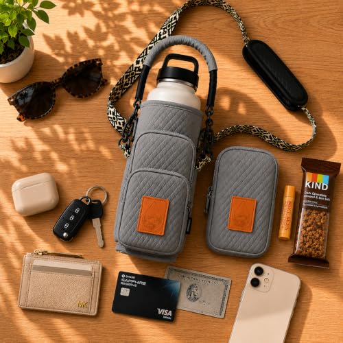 Water Bottle Holder with Strap for Women - color: Grey