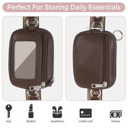 Phone Lanyard Wallet Crossbody Strap To Save The Bag For Girls - color: Coffee