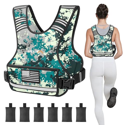 APEXUP Adjustable Weighted Vest, 4-10lb/12-18lb/20-32lb Vest with 6 Ironsand Weights and Large Pocket, Weight Vest for Men Women Strength Training, Running, Walking - color: Digital Camo, size: 12-18lbs