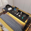 HWB Over Bed Desk with LED Light, Wheels & Charging Station, Black - color: Black