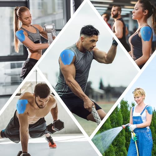 KTQUICK Precut Kinesiology Tape for Shoulders, 12 PCS, 20% Stronger, Blue - color: Blue, size: 12PCS