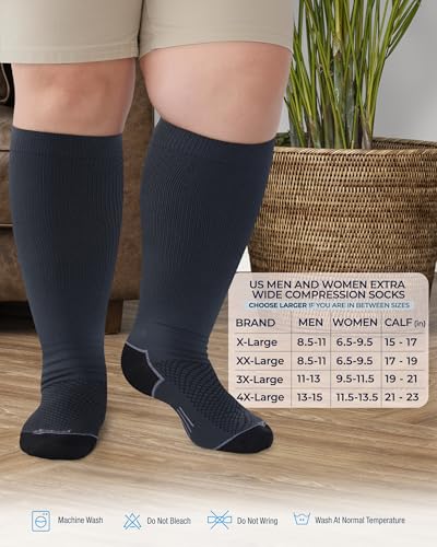 Pembrook Plus Size Compression Socks for Women Wide Calf - 3 Pairs, 20-30mmHg Extra Wide Calf Compression Socks, Up to 4XL - color: Black/Gray/Navy - 3 Pairs, size: X-Large