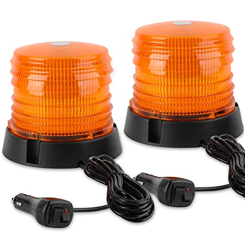 ASPL 2pcs LED Warning Flash Beacon Lights, 60 LED Amber Warning Safety Flashing Strobe Lights with Magnetic and 16 ft Straight Cord for Vehicle Truck Tractor Golf Carts UTV Car Bus,12V-24V - size: 2PCS