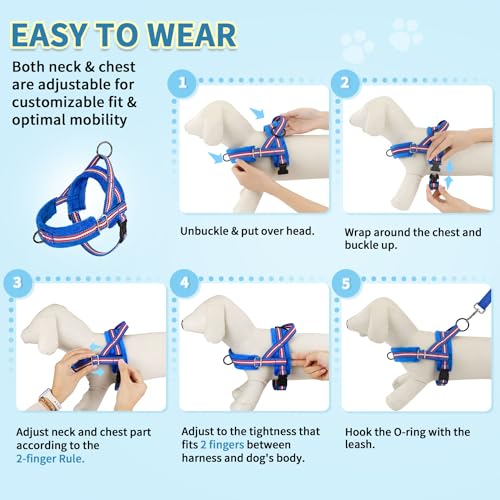 SlowTon No Pull Small Dog Harness and Leash Set with Front Clip - color: Dark Blue, size: X-Small