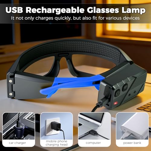 LED Headlight Glasses Rechargeable Headlight Glasses with Motion Sensor & Touch Control, Adjustable Safety Eyewear - color: Blue-2 Pack