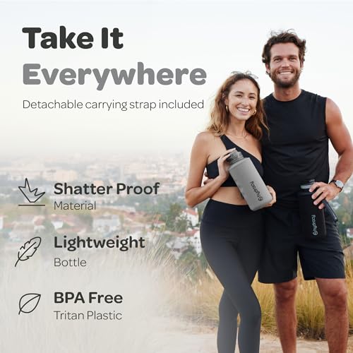 Hydracy 2L Large Water Bottle, Shatterproof, BPA Free Tritan Plastic, Leakproof, Zero Condensation, With Detachable Carry Strap, Spillproof Lid, Convenient Silicon Spout, Ideal for Gym, Yoga - color: Silver Grey, size: 64 oz