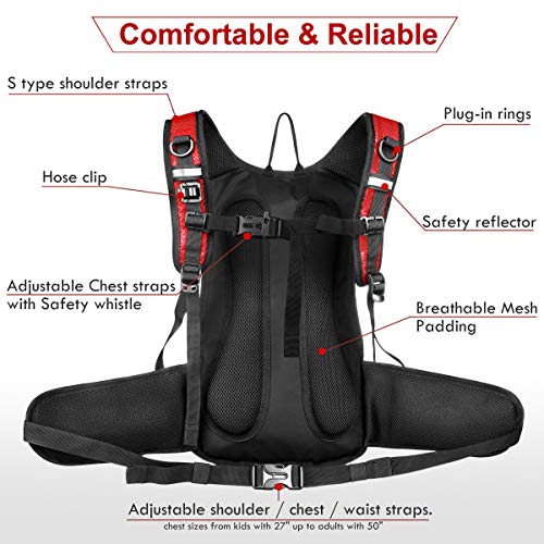 Mothybot Insulated Hydration Backpack Pack with 3L BPA Free Leak Proof Water Bladder, Large Storage Lightweight Hiking Daypack with Waist Pouches & Cooler Layer, for Running, Biking, Camping, Festival - color: Red