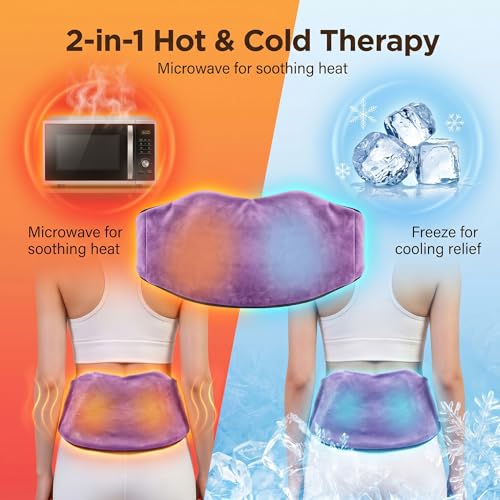 Microwave Heating Pad for Back Pain Relief, Flaxseed Microwavable Heating Pad with Removable Washable Flannel Cover, Moist Heating Pad for Period Cramps & Muscle Relaxation, 10''x18'' - color: Purple