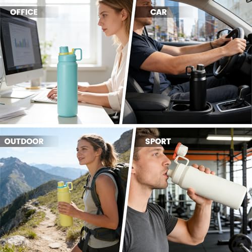 30oz Yellow Insulated Water Bottle with Carry Handle for Gym, Commute - color: Yellow