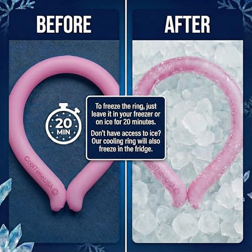 CoolTimeUSA Neck Cooling Tube - Reusable Neck Ice Ring Cooler Wrap, Pink - color: Pink