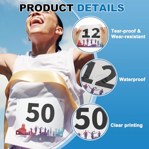 PATIKIL Running Bib Numbers 7x4" 1-500 Waterproof Race Competitor Numbers - size: 7x4"