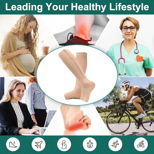 CTHH Zipper Compression Socks for Women and Men Toeless Knee High Stocking - color: Nude, size: Small-Medium