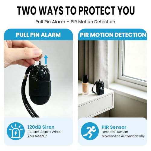 2 Packs Portable Mini Motion Detector Alarm-120DB Ear-Piercing Siren-SOS LED Light, Hotel Door Room Security Device for Female Women Kids Life Safety While Travelling Alone
