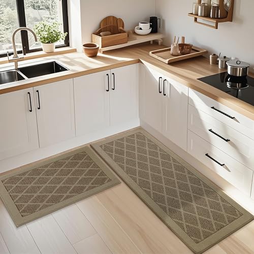 COSY HOMEER Kitchen Rugs, 2 PCS Kitchen Mats Non Slip Washable,Beige - color: Beige, size: 24"x36" + 24"x60"