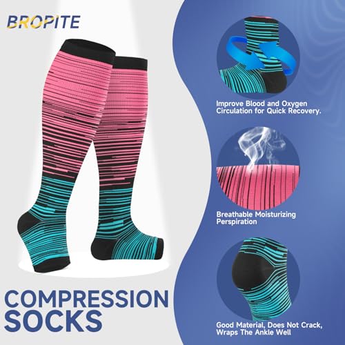 bropite Open Toe Compression Socks for Women，3 Pairs Toless Knee-High Socks - color: B-stripe Open, size: Small-Medium