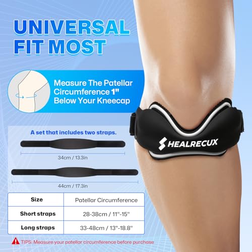 Healrecux Patellar Tendon Support Strap, Silicone Patella Knee Strap, Non-Slip Patella Stabilizer Knee Band for Jumpers Knee, Tendonitis, Basketball, Volleyball, Squats - Black 2 Pack - color: Black