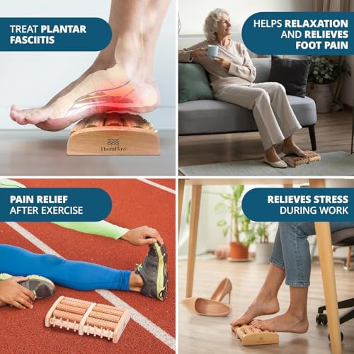 TheraFlow Foot Roller for Plantar Fasciitis Relief and Neuropathy Pain Relief for Feet - Wooden Foot Massager Roller Acupressure Tool with Reflexology Chart - Mom Gifts for Women and Men - size: Large