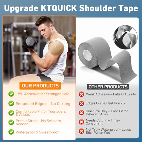 KTQUICK Precut Kinesiology Tape for Shoulders, 12 PCS, 20% Stronger, Beige - color: Beige, size: 12PCS