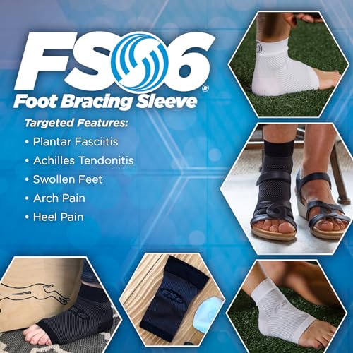 OrthoSleeve FS6 Foot Bracing (Single Sleeve) treats Plantar Fasciitis, Achilles Tendonitis and relieves heel pain in a soft, moisture-wicking fabric - color: Black, size: X-Large
