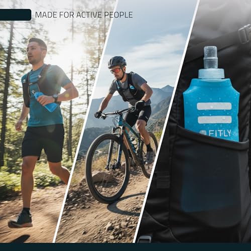FITLY Soft Flask Running Water Bottle - Collapsible Hydration Flask - color: Blue, size: 13.5 Ounces