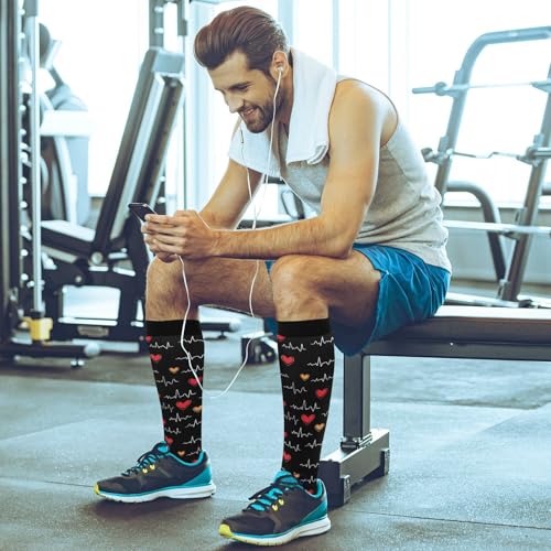Wusikd Heartbeat Symbol Compression Socks for Women and Men Circulation Black Long Socks for Athletic Running 1 - color: Heartbeat