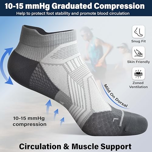 Hylaea Compression Ankle Socks for Running Athletic, Moisture Wicking - color: Grey 6 Pairs, size: Large