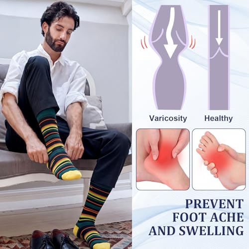 Shyyween 12 Pairs Men Knee High Compression Socks - size: Large, style: Colorful Textures