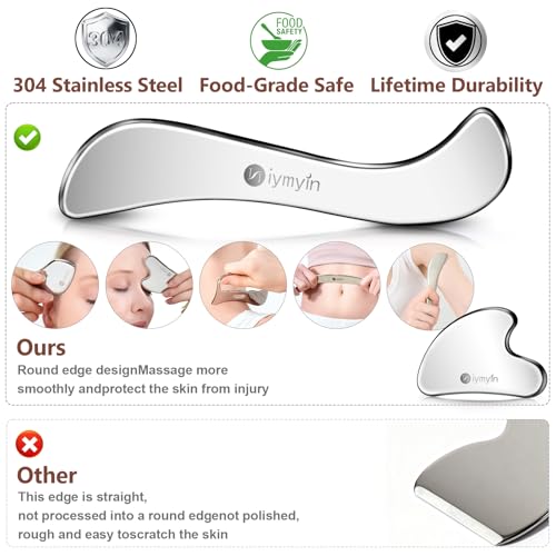 6-in-1 304 Stainless Steel Muscle & Fascia Scraper Tool Set, for Body Skin Massage and Sore Muscles, Myofascial, Iastm Tools, Soft Tissue Mobilization Tools, Full Body Gua Sha Kit, Gift-for Her