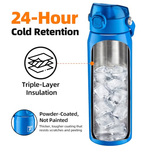 Fanhaw 24oz Stainless Steel Water Bottle with 2-in-1 Lid, Sky Blue - color: Sky Blue