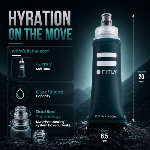 FITLY Soft Flask Running Water Bottle - Collapsible Hydration Flask - color: Petrol Blue, size: 8.5 Ounces
