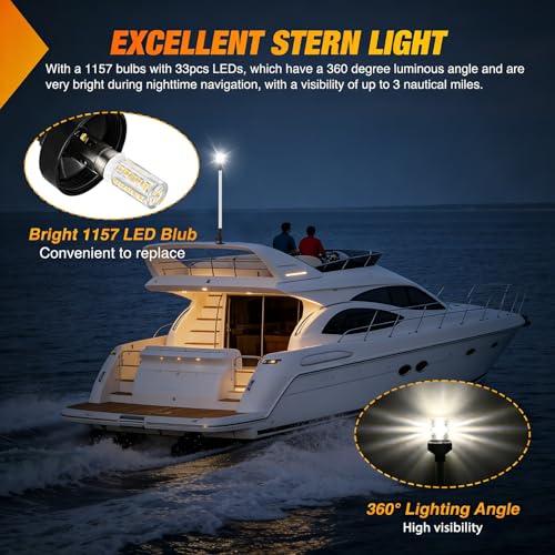 Nilight Marine Boat Stern Light 24" White Fold Down Anchor Lights - color: 24Inch Boat Stern Light