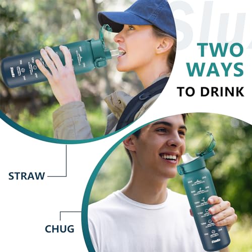 SLUXKE 32oz Insulated Water Bottle with 2Lids(Straw Lid & Spout Lid), 1000ml Stainless Steel Water Bottle Double Walled Leakproof, Reusable Metal Bottle Keep Cold & Hot for Men, Women BLUE BLUE - color: BLUE BLUE, size: 32 Ounces