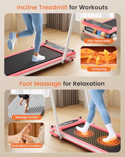 ANCHEER Walking Pad with Incline - Under Desk Treadmill with Handle Bar - color: Rose Gold Pink