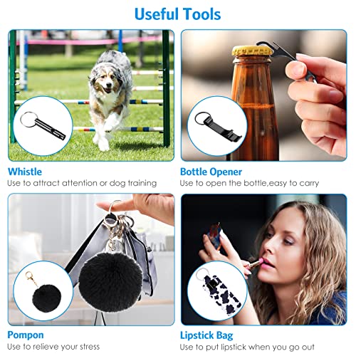 AMIR Safety Keychain Set for Women and Kids, 10 Pcs Safety Keychain Accessories with Sound Personal Alarm, Whistle and Pom - color: Cow