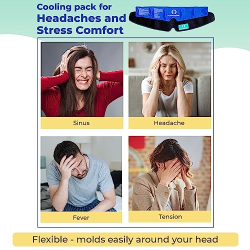 Reusable Head Gel Ice Pack with Adjustable Elastic Band - Head Gel Pack Fits Most Head Sizes - Flexible Ice Packs for Men and Women - Soft Ice Pack with Elastic Band for Convenient Use - 1 Pack - style: Head Gel Ice Pack