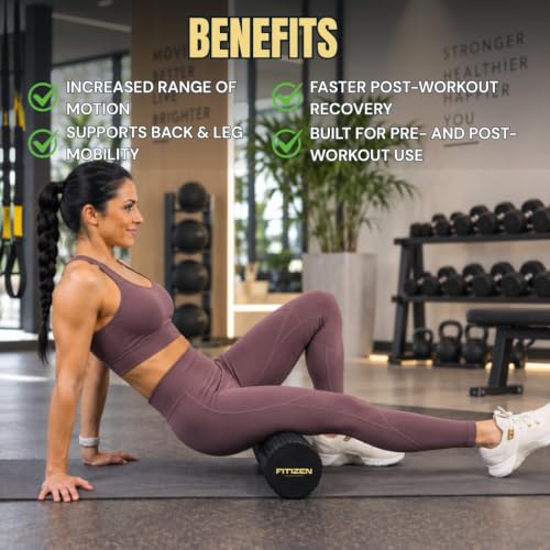 Foam Roller for Muscle Massage, Stiff Back Pain Relief, Physical Therapy, Deep Tissue, Exercise Equipment for Home Gym, Stress, Yoga, Pilates for the Fit Citizen (Black, Large 24 x 6 Inches) - size: Large 24 x 6 Inch
