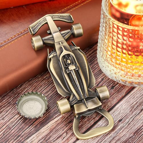 LKKCHER Race Car Bottle Opener with Spinning Wheels – Bronze Racing Gifts for Men, Dad, Brother, Grandpa with Gift Bag – Perfect for Birthday, Father’s Day, Christmas, Pub Nights, Garage Parties - color: Bronze Race Car